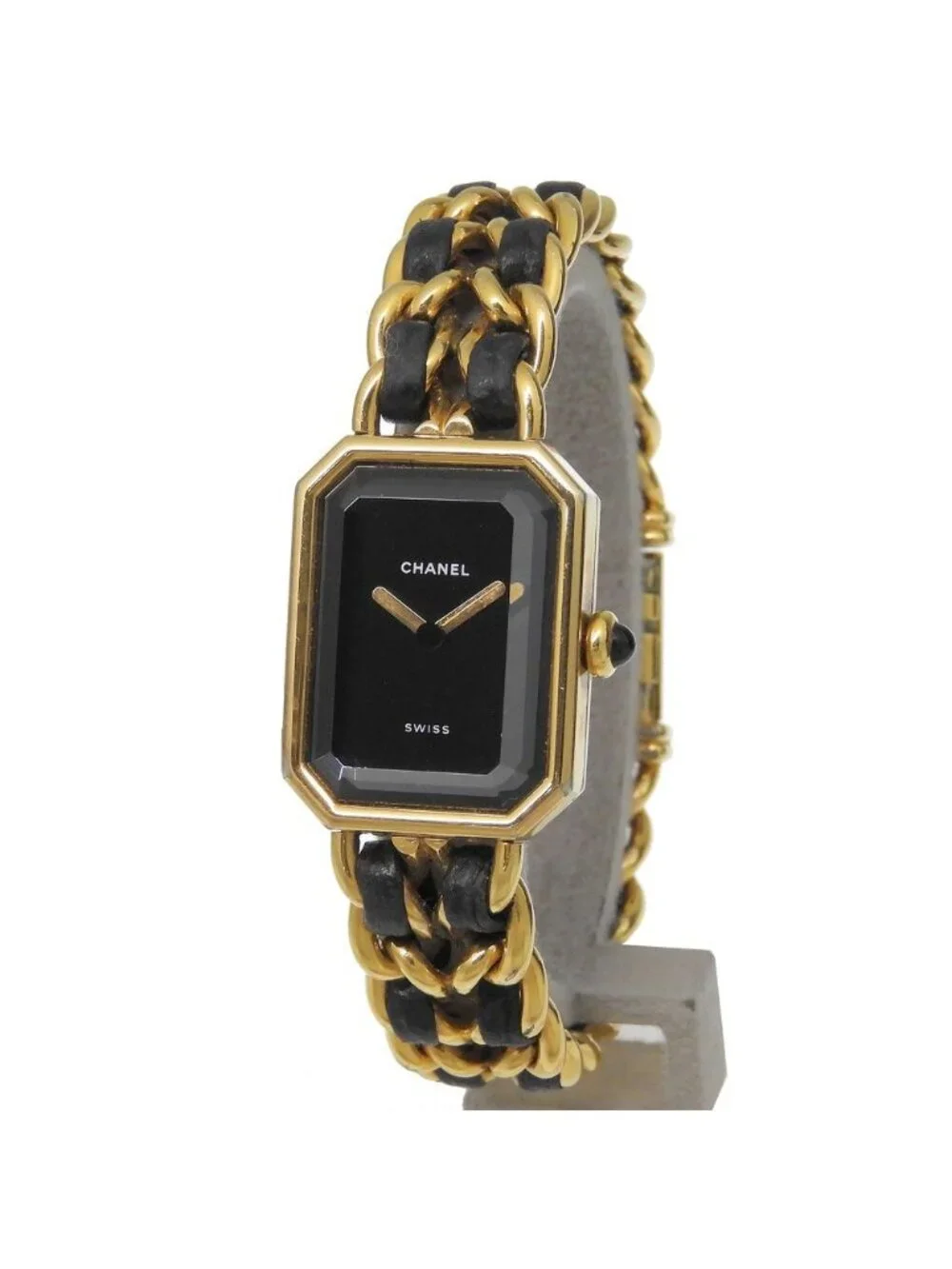 Chanel Premiere M Gold Plated Leather Quartz Analog Display Black Dial Watch